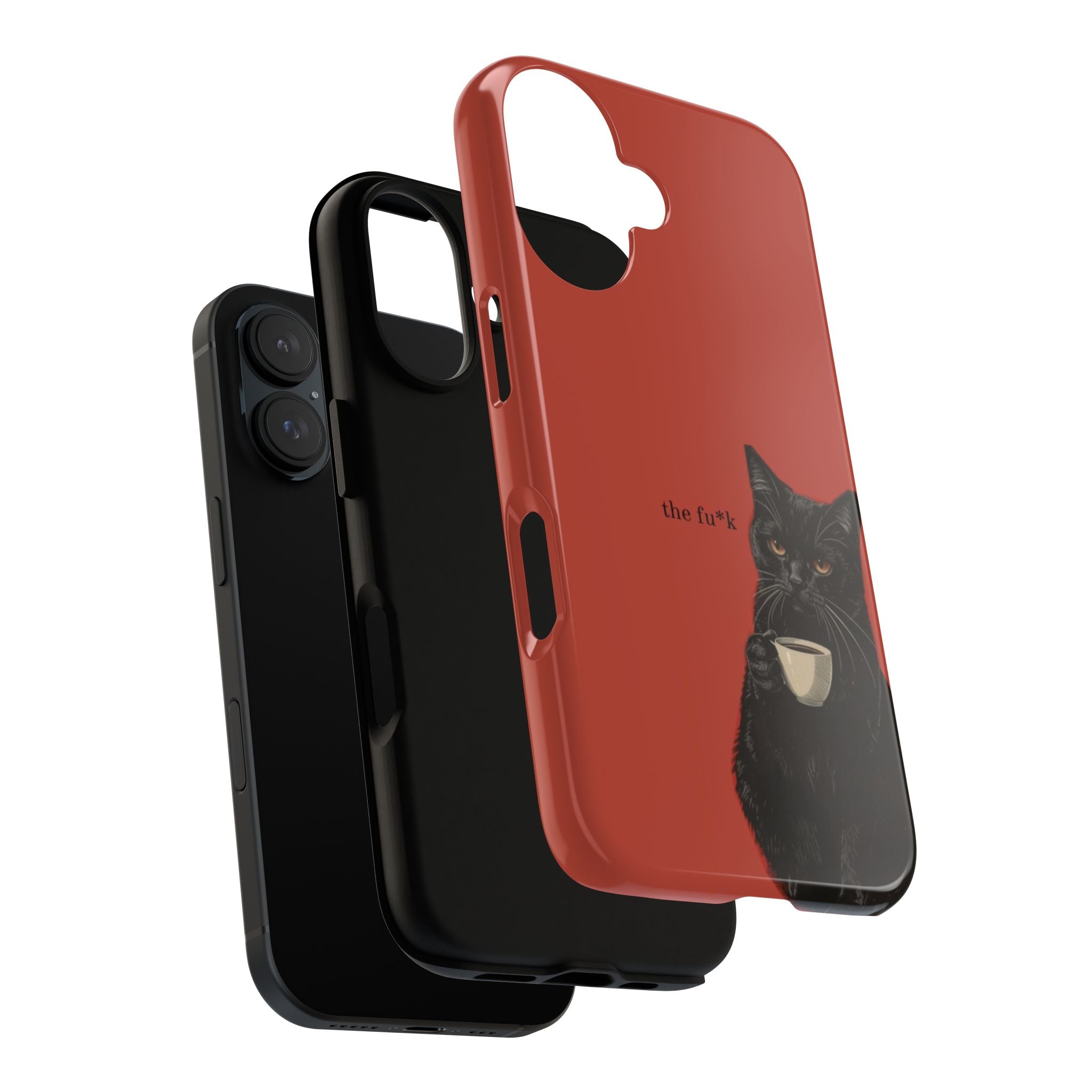 Black Cat Coffee Phone Case – Red Matte Protective Tough Case