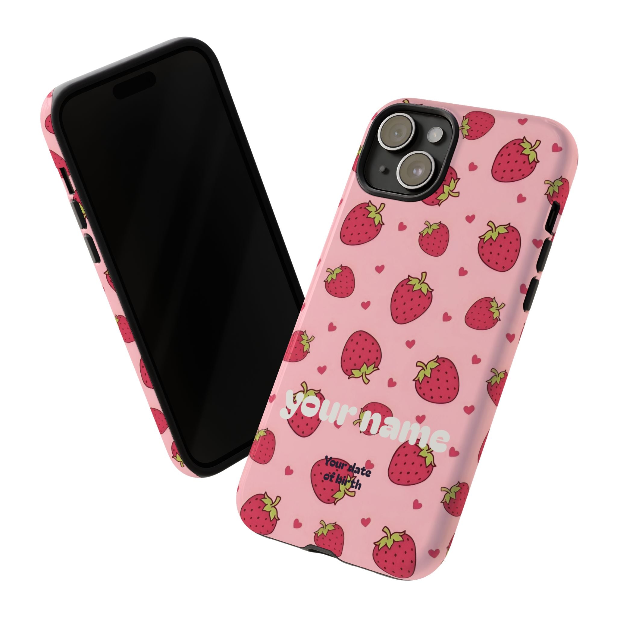 Personalized Strawberry Phone Case— Custom  Name & Birth Date