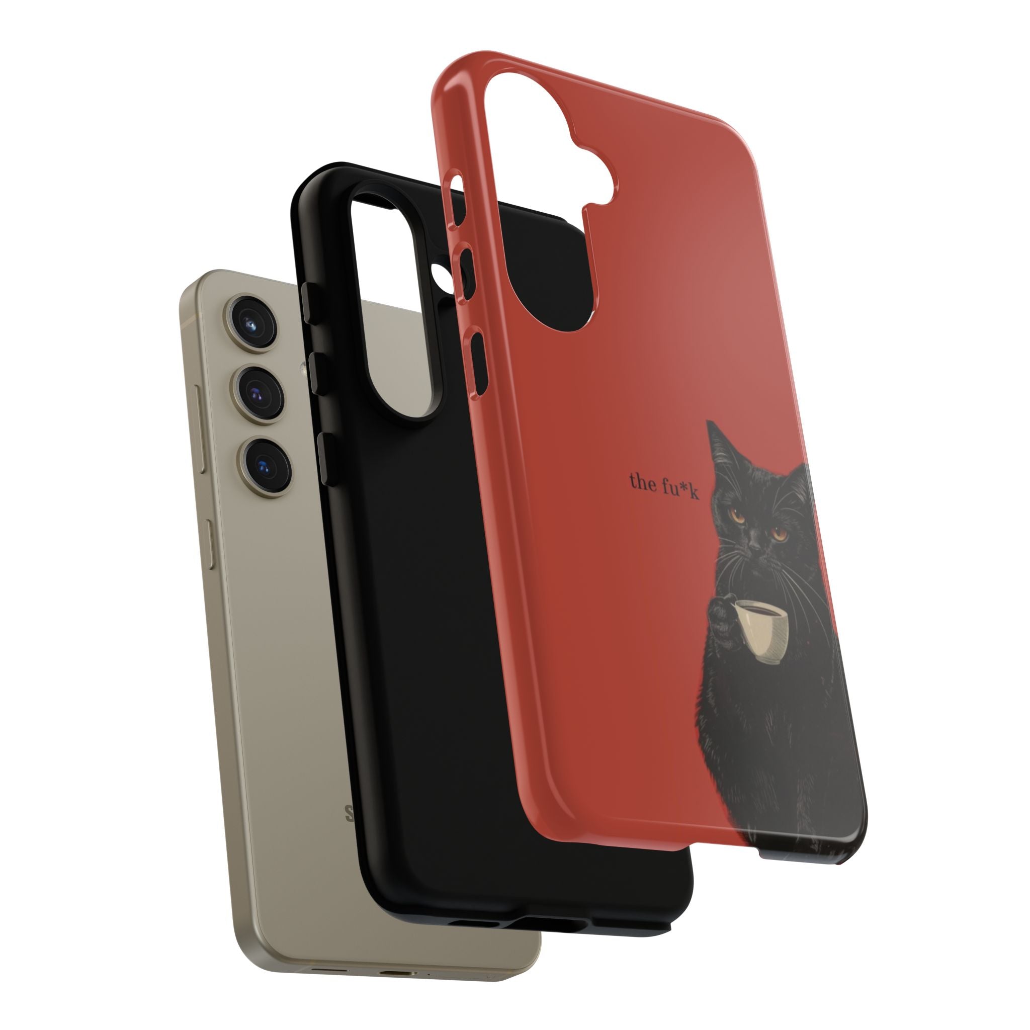 Black Cat Coffee Phone Case – Red Matte Protective Tough Case