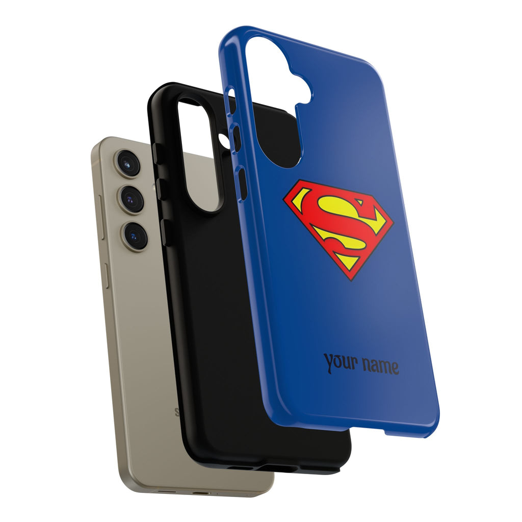 Personalized Superhero Phone Case — Custom Name Blue Protective Cover