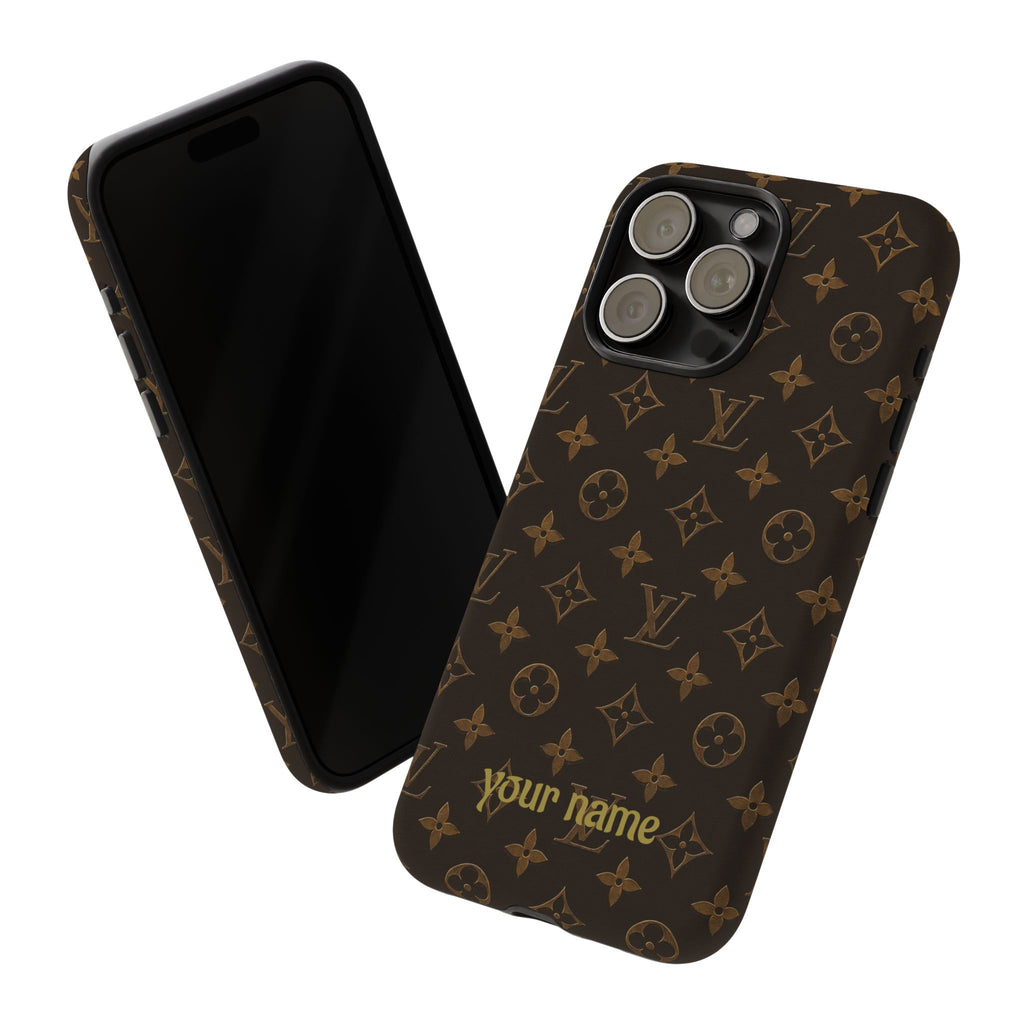 Luxury Monogram Phone Case — Customizable "your name" Brown Pattern