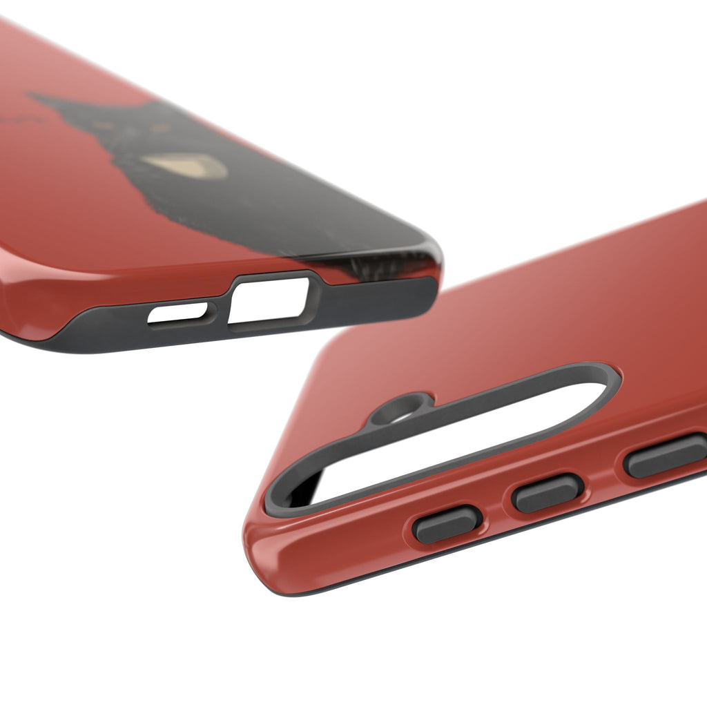Black Cat Coffee Phone Case – Red Matte Protective Tough Case