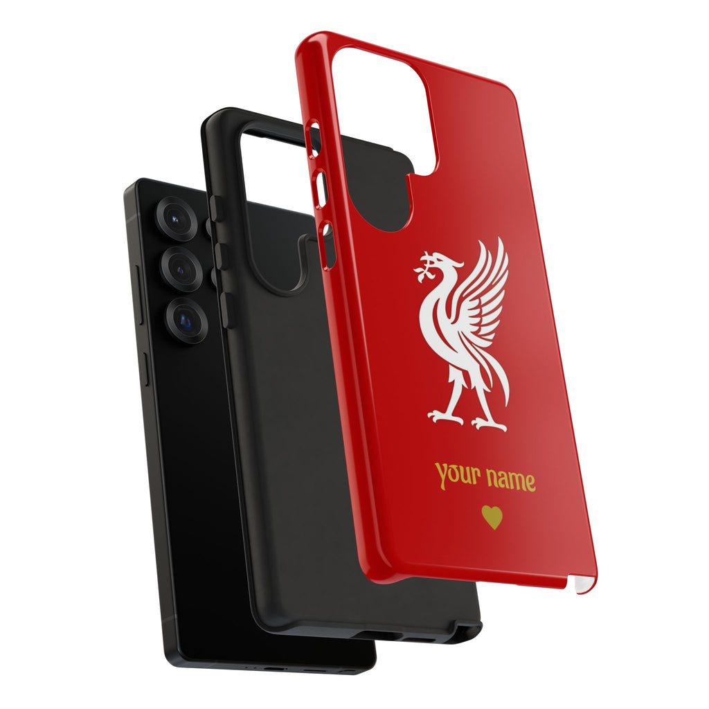 Personalized Red Phone Case — Liverbird Design with Custom Name