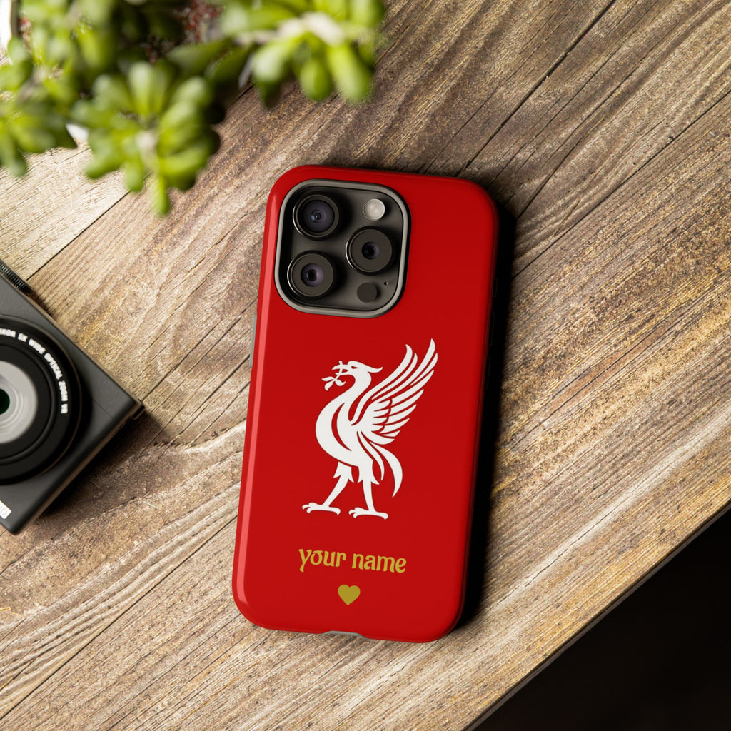 Personalized Red Phone Case — Liverbird Design with Custom Name