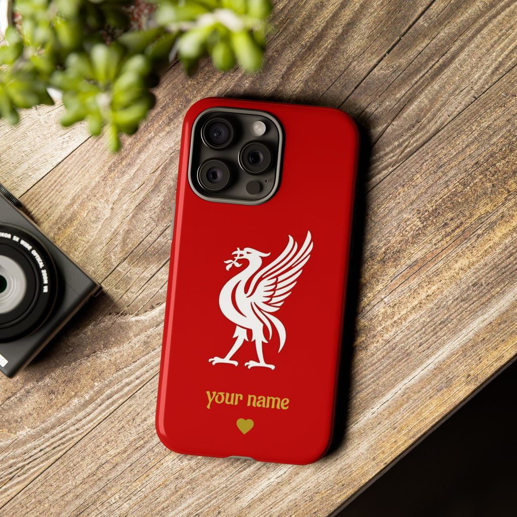 Personalized Red Phone Case — Liverbird Design with Custom Name