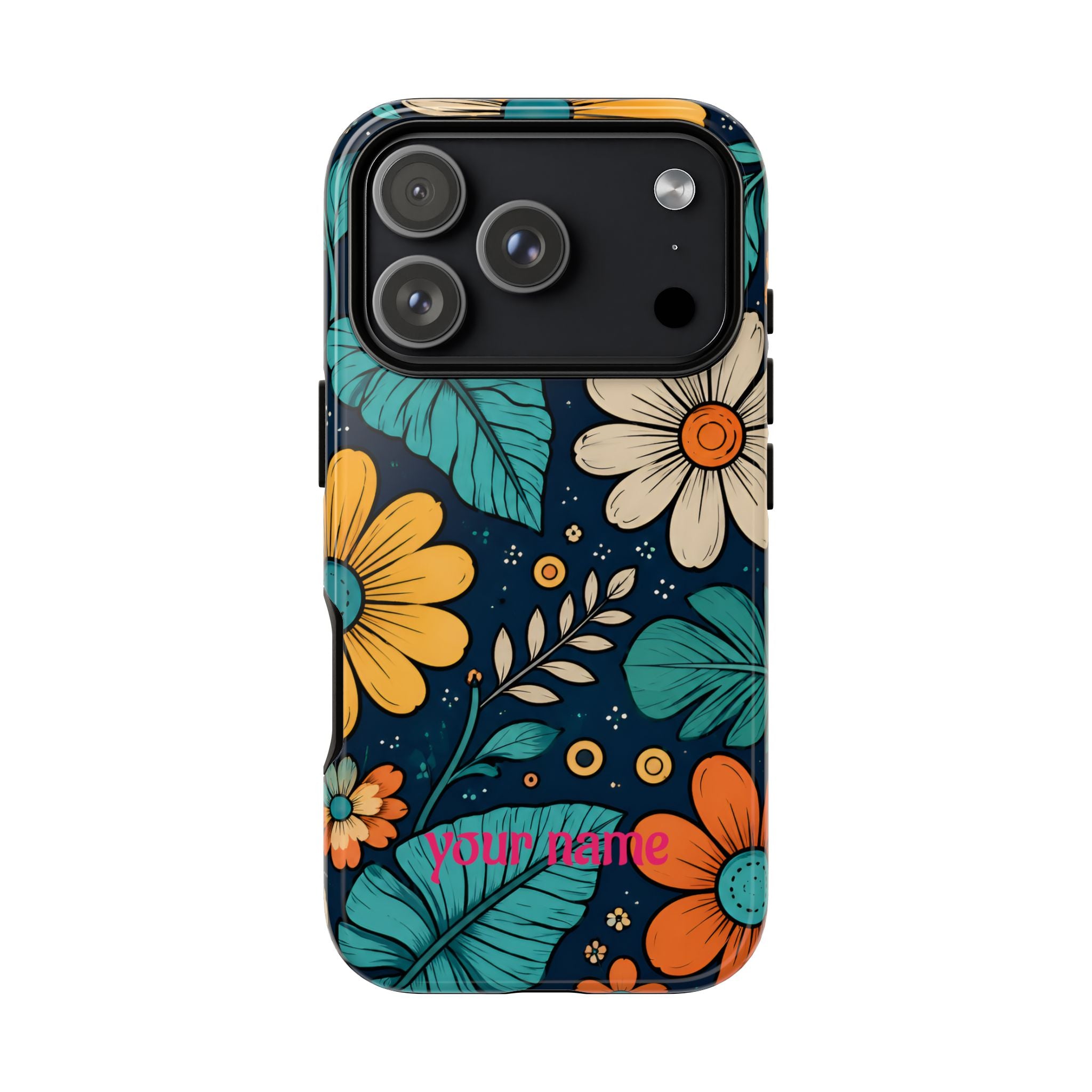 Personalized Floral Phone Case — Custom “Your name” Navy Daisy Design