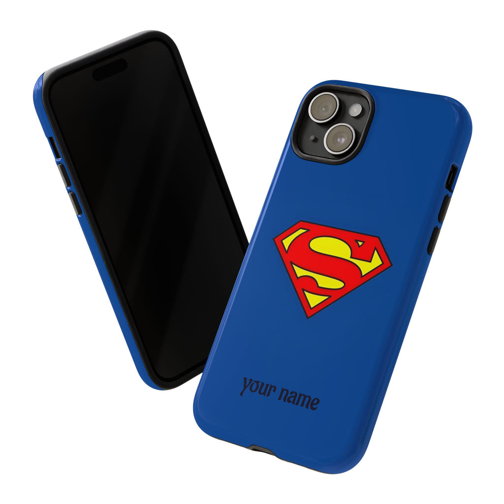 Personalized Superhero Phone Case — Custom Name Blue Protective Cover