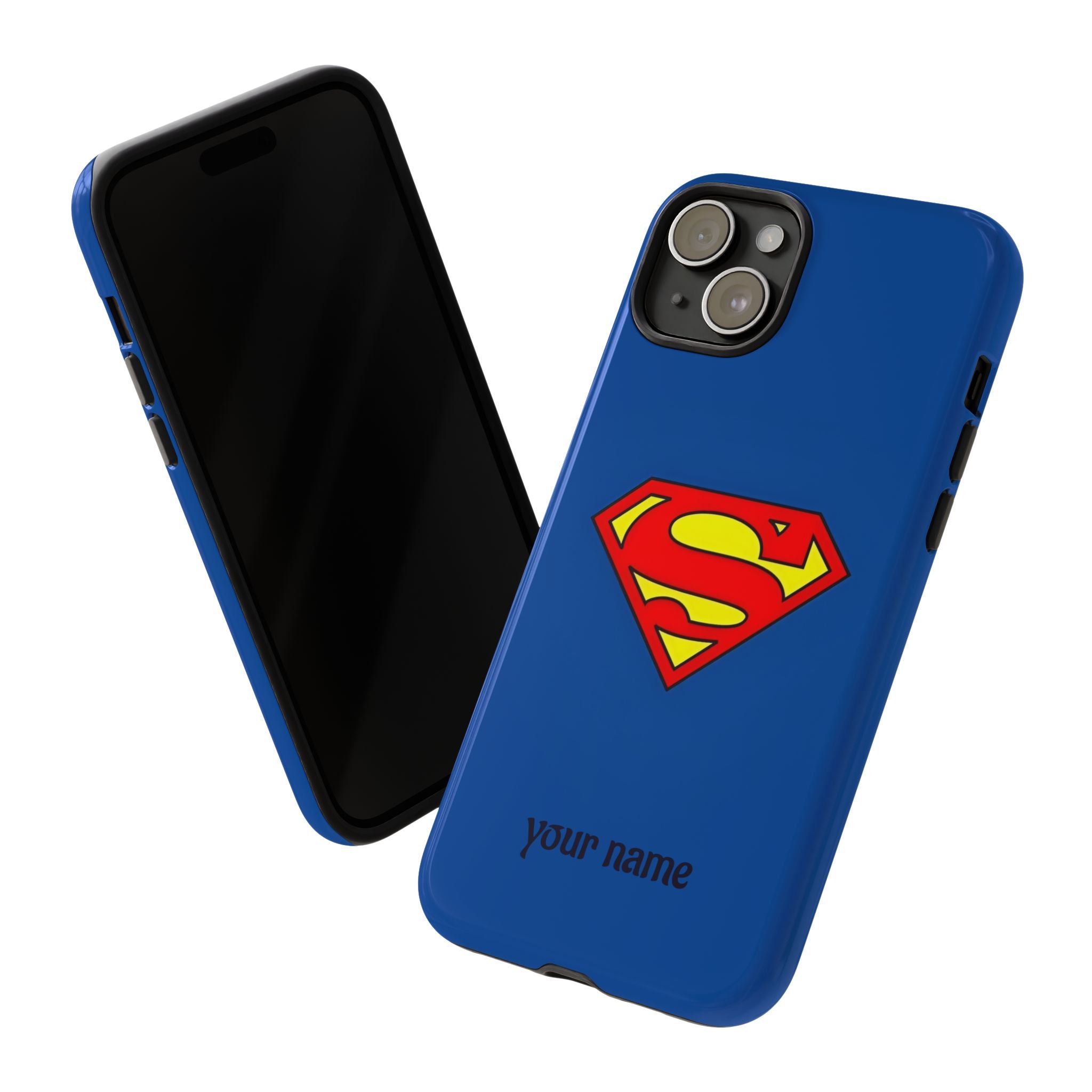 Personalized Superhero Phone Case — Custom Name Blue Protective Cover