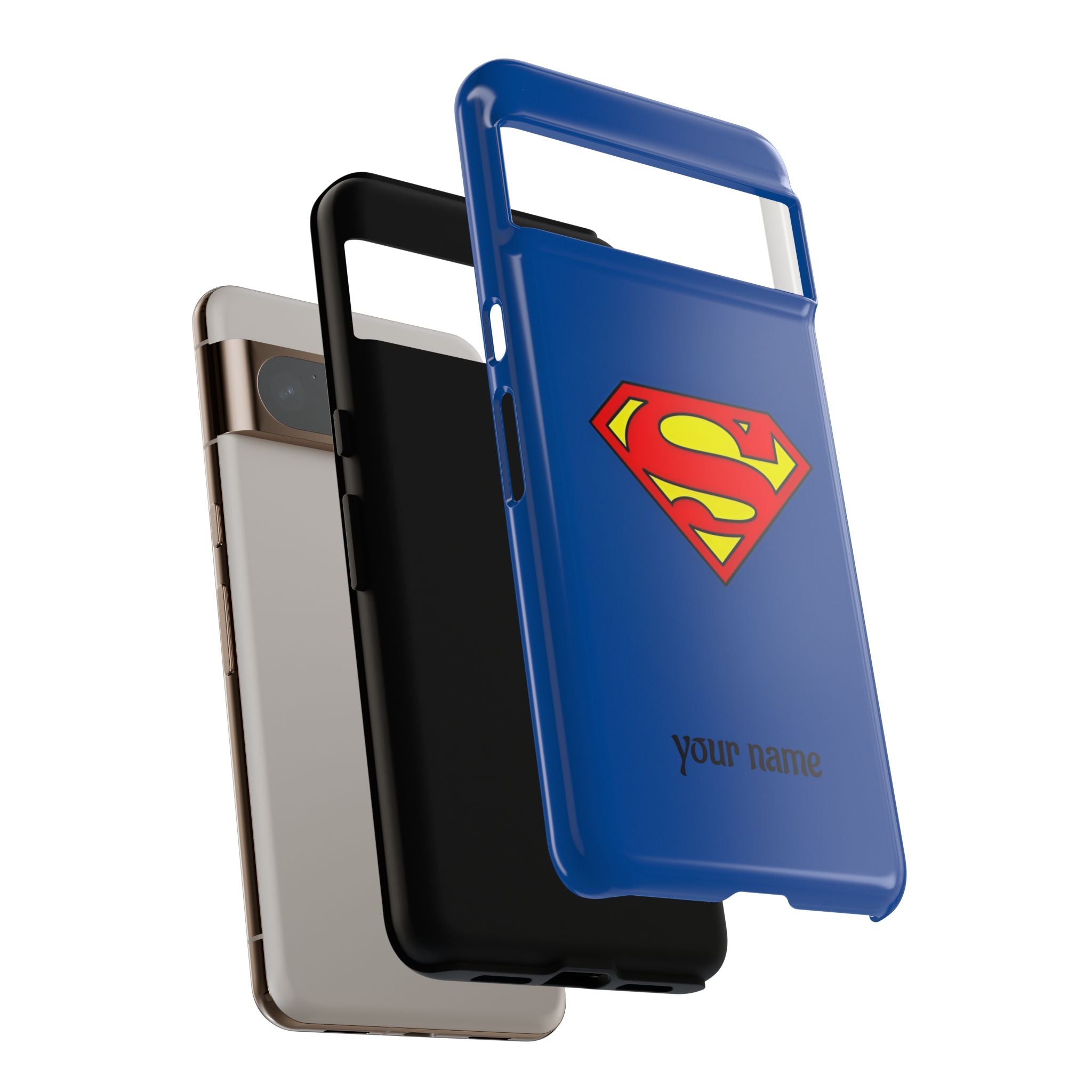 Personalized Superhero Phone Case — Custom Name Blue Protective Cover