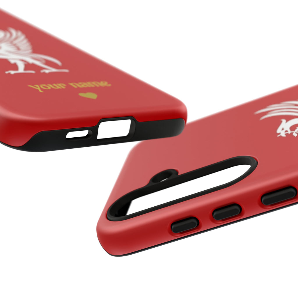 Personalized Red Phone Case — Liverbird Design with Custom Name
