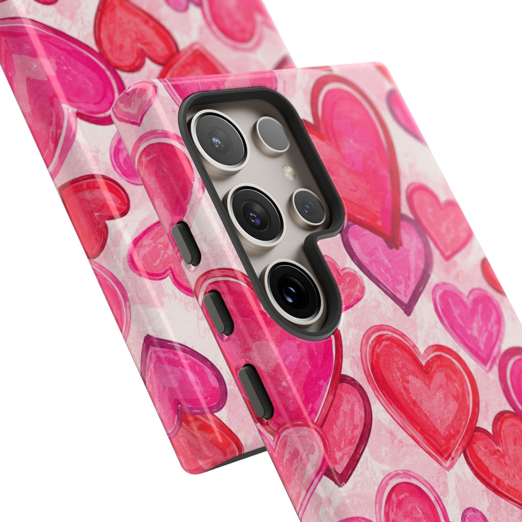 Personalized Heart Pattern Phone Case — Custom Name Pink Watercolor Hearts