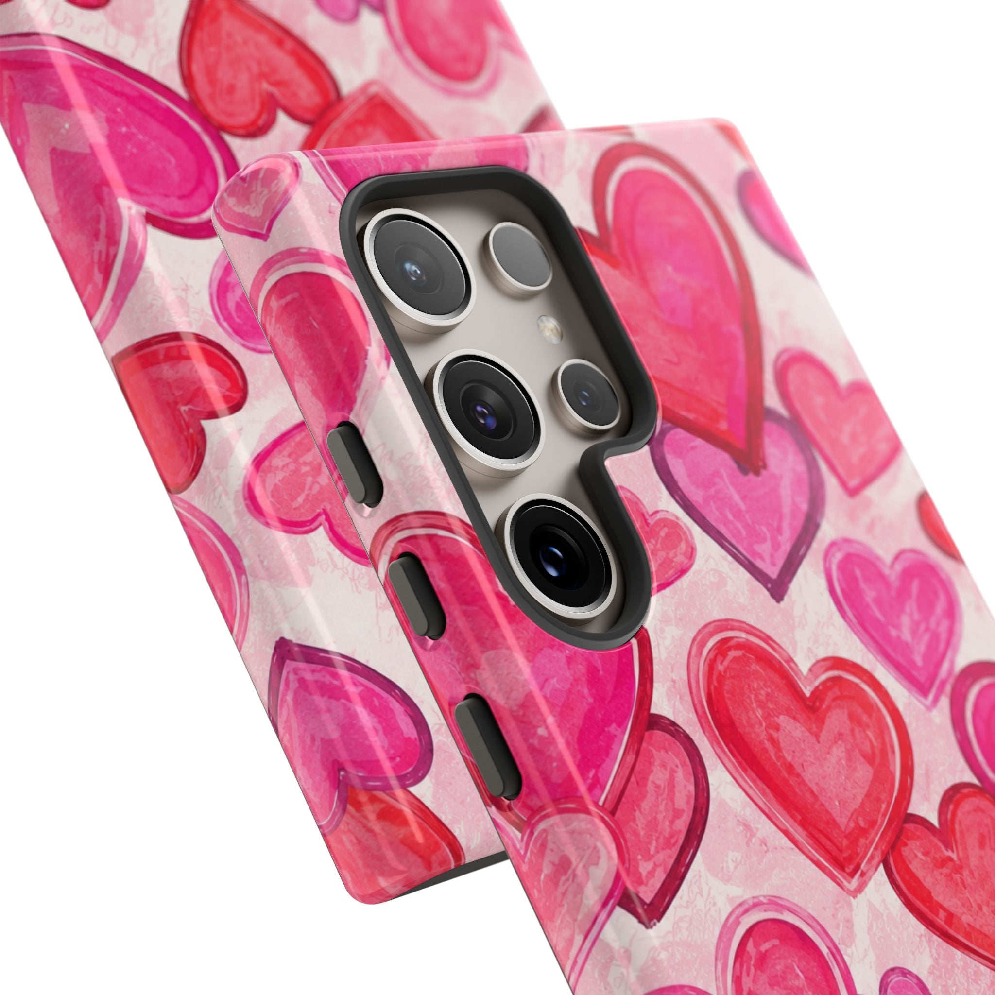 Personalized Heart Pattern Phone Case — Custom Name Pink Watercolor Hearts