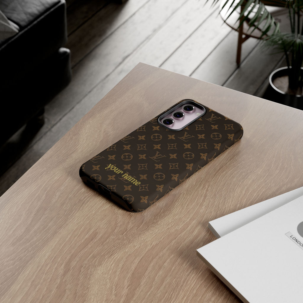 Luxury Monogram Phone Case — Customizable "your name" Brown Pattern