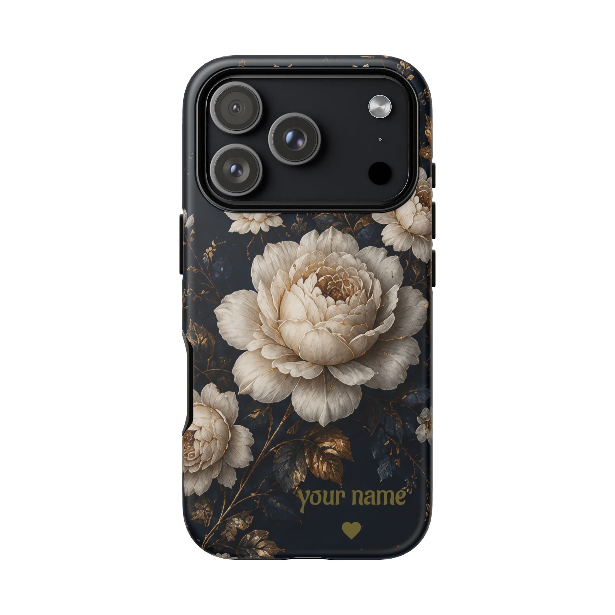 Floral Vintage Phone Case — Personalized "your name" Romantic Dark Peony