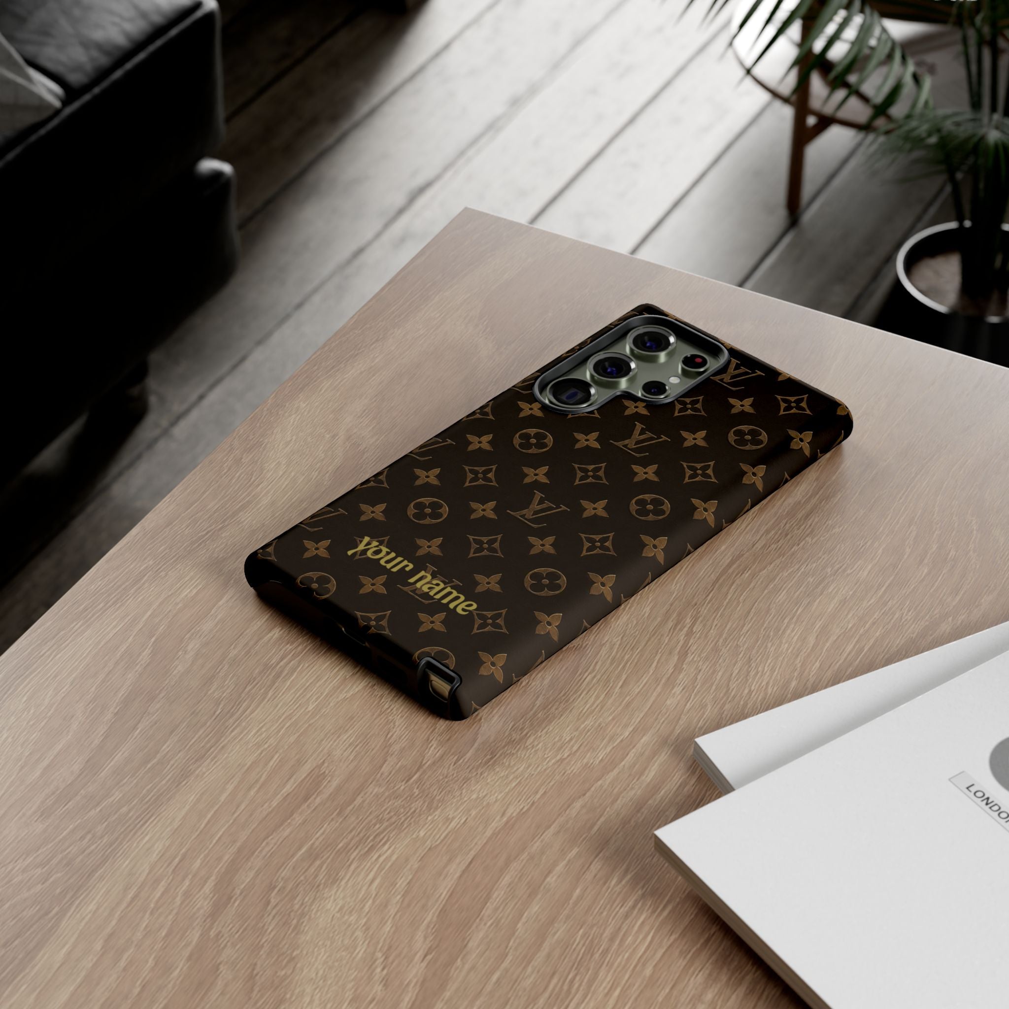 Luxury Monogram Phone Case — Customizable "your name" Brown Pattern