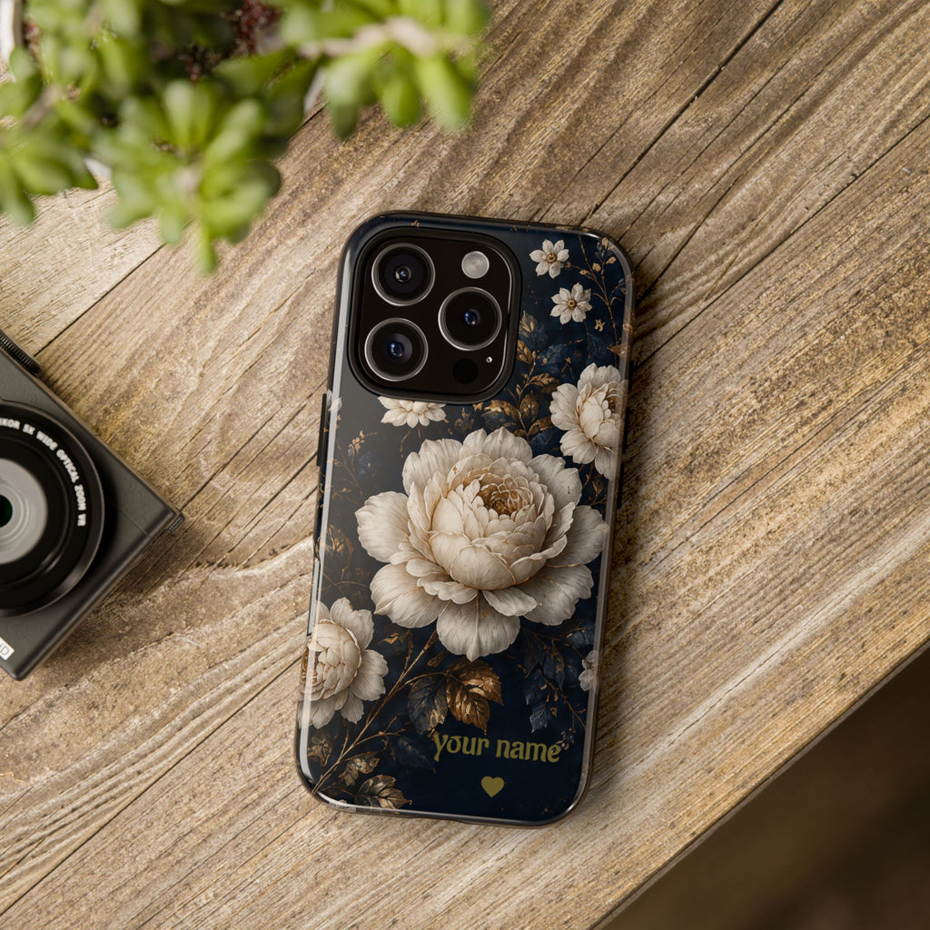 Floral Vintage Phone Case — Personalized "your name" Romantic Dark Peony