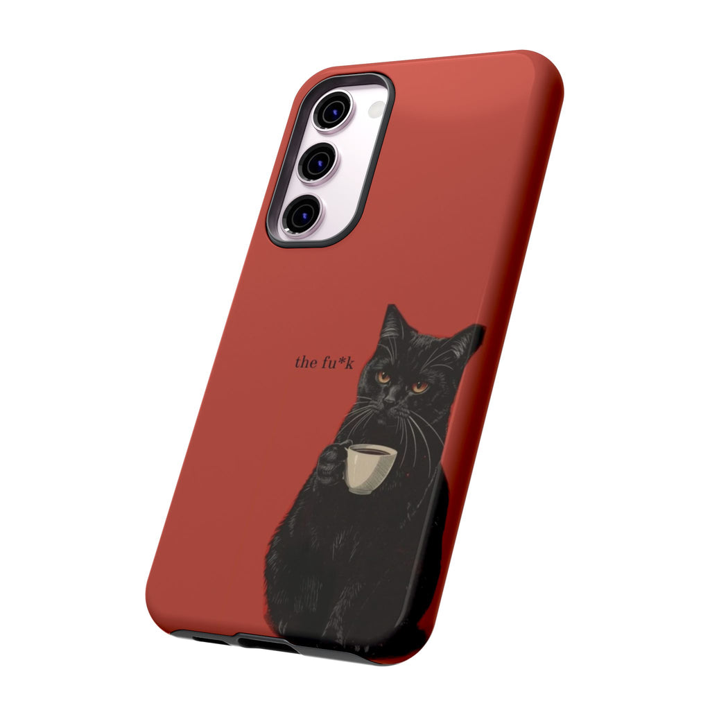Black Cat Coffee Phone Case – Red Matte Protective Tough Case
