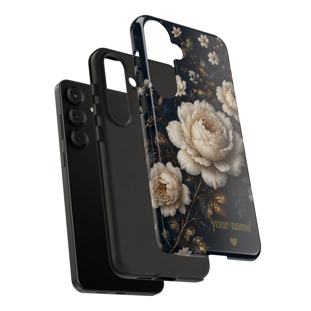 Floral Vintage Phone Case — Personalized "your name" Romantic Dark Peony