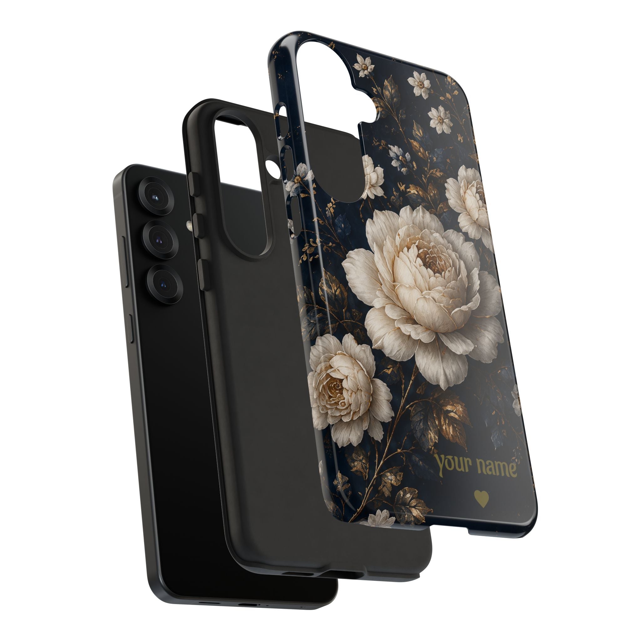 Floral Vintage Phone Case — Personalized "your name" Romantic Dark Peony
