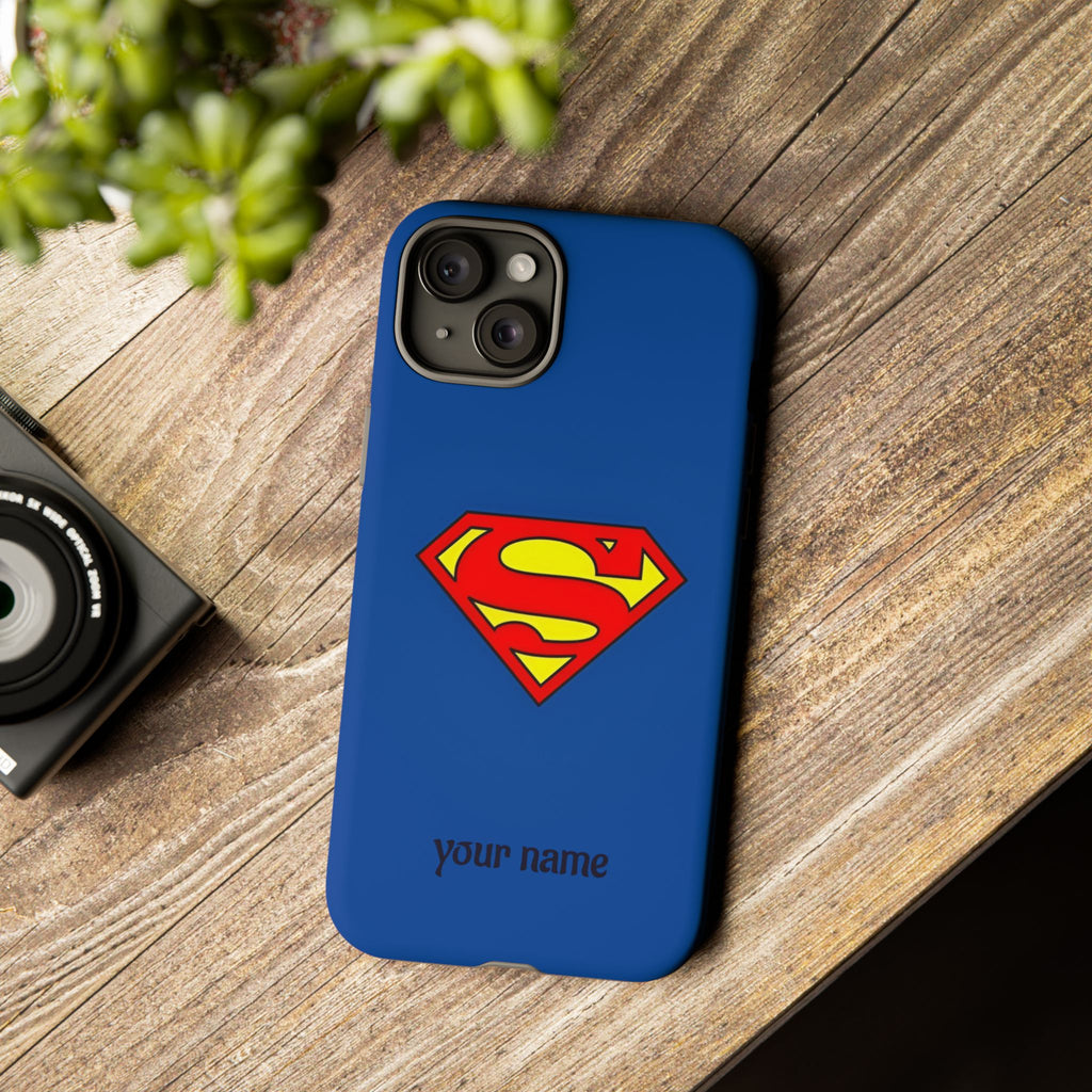 Personalized Superhero Phone Case — Custom Name Blue Protective Cover