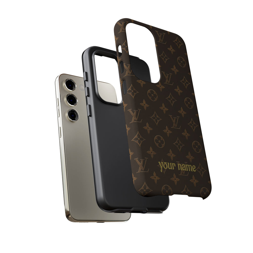 Luxury Monogram Phone Case — Customizable "your name" Brown Pattern