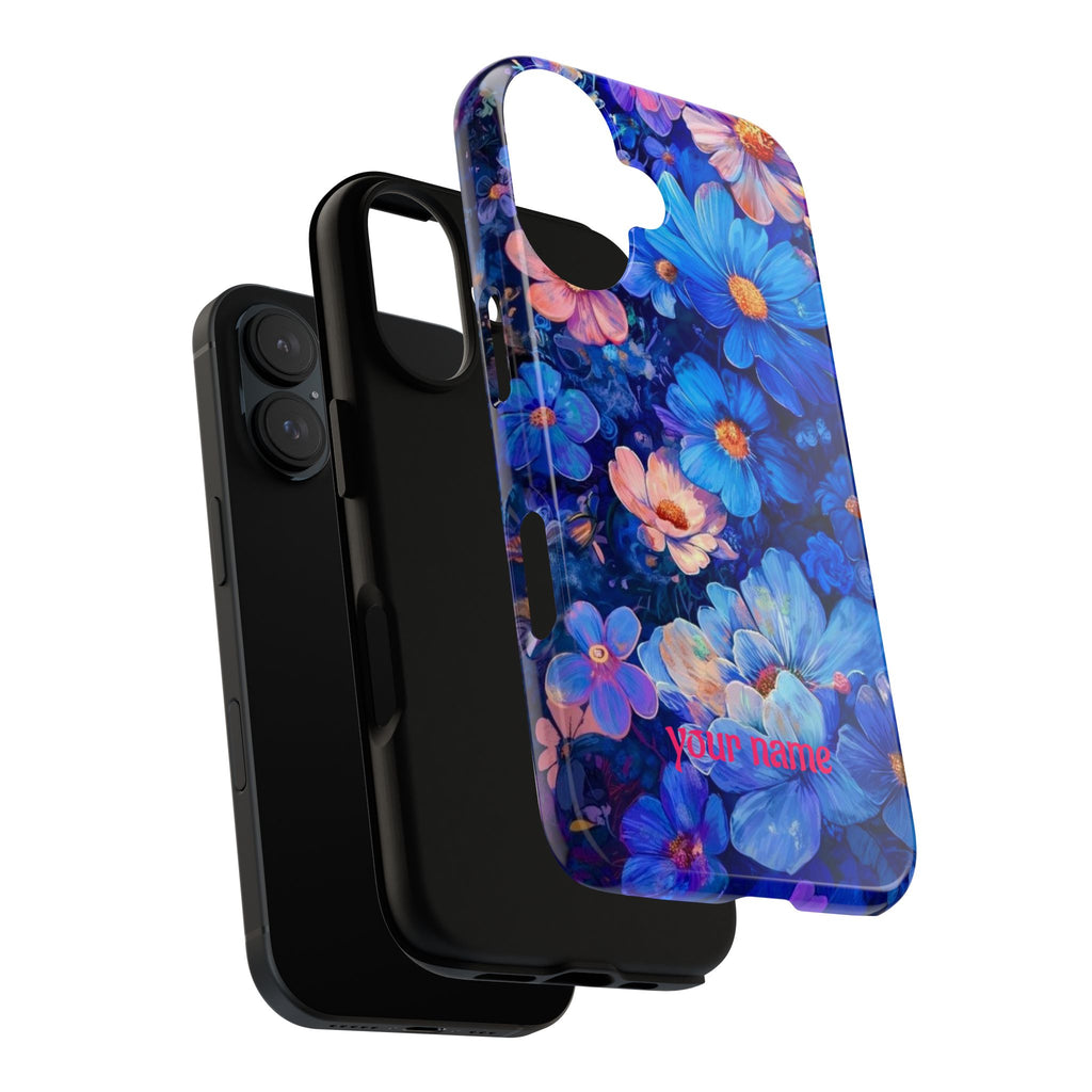 Personalized Blue Floral Phone Case — Custom Name Protective iPhone Cover