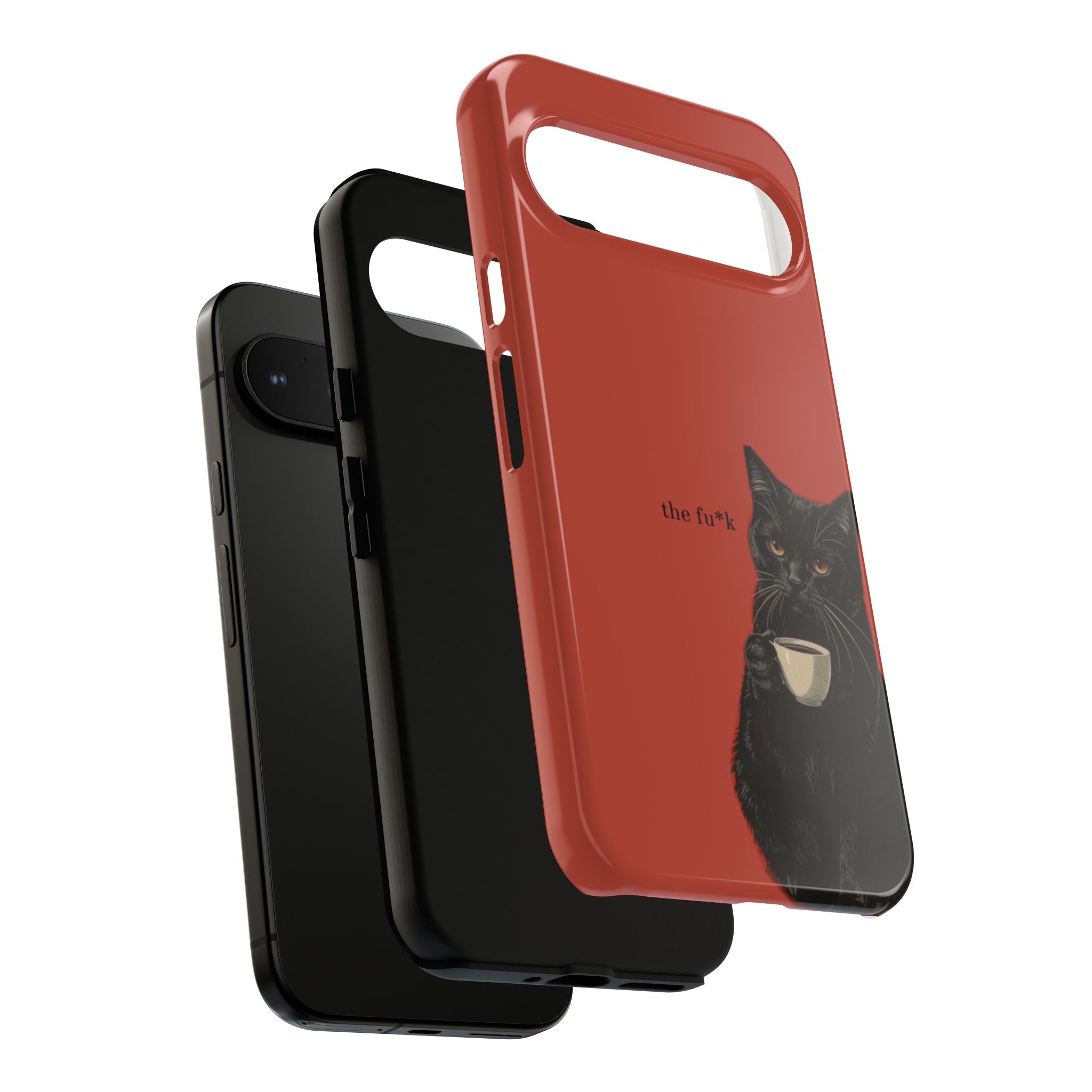 Black Cat Coffee Phone Case – Red Matte Protective Tough Case