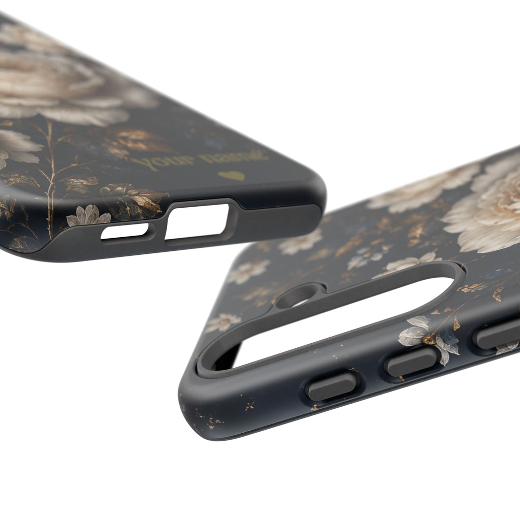 Floral Vintage Phone Case — Personalized "your name" Romantic Dark Peony