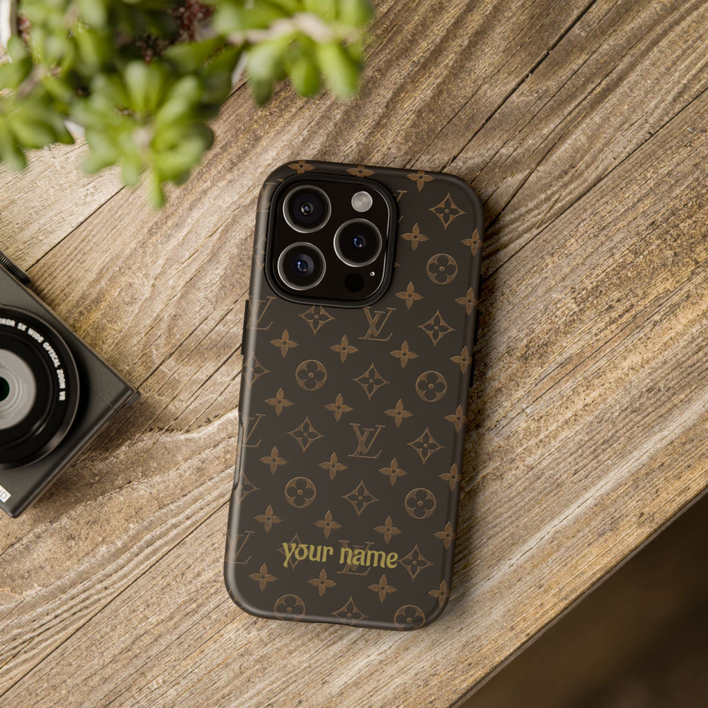 Luxury Monogram Phone Case — Customizable "your name" Brown Pattern