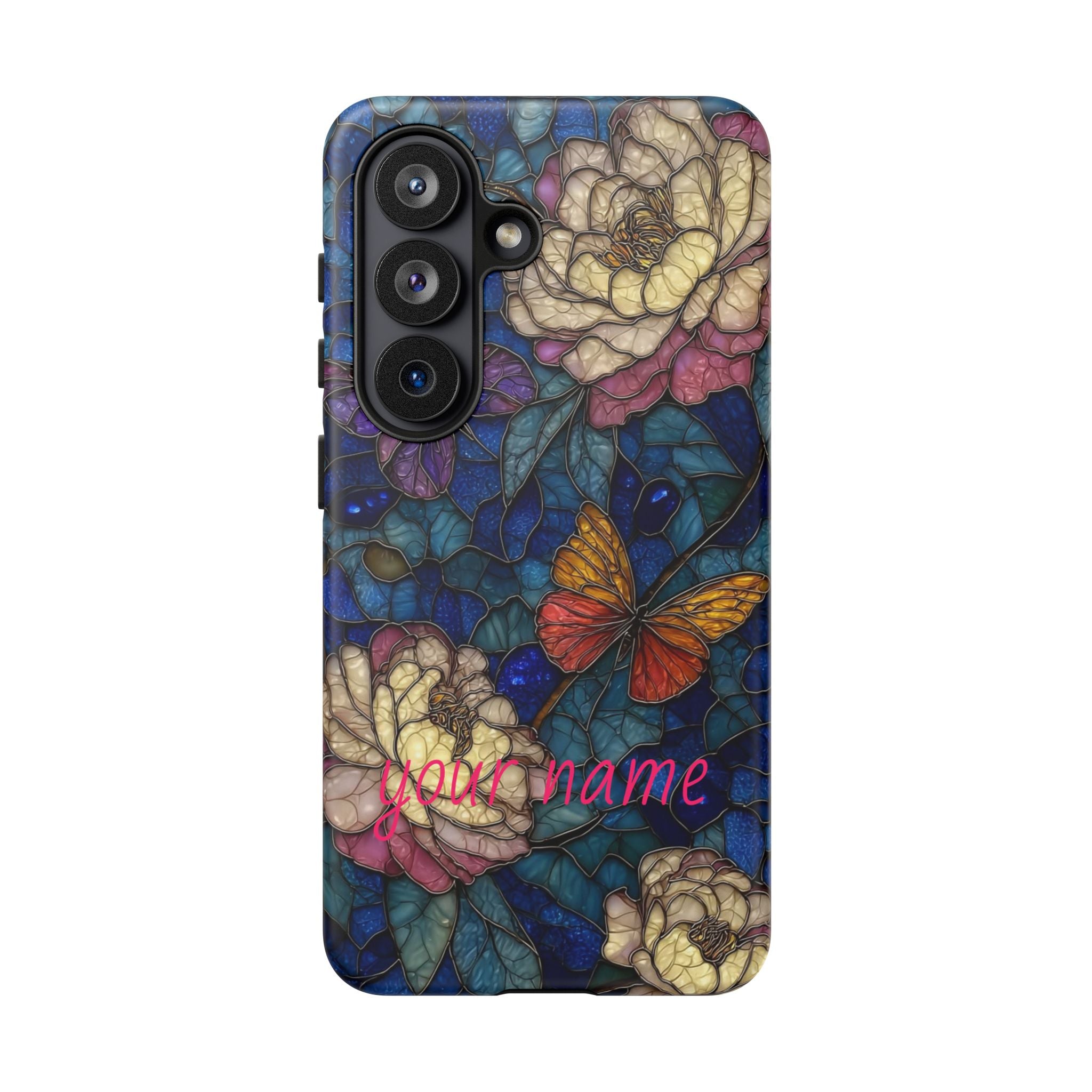 Floral Stained Glass Butterfly Phone Case — Personalized Tough Case