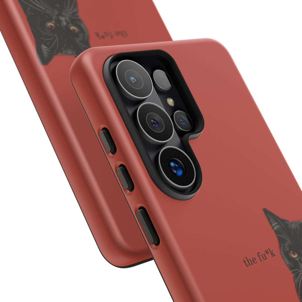 Black Cat Coffee Phone Case – Red Matte Protective Tough Case