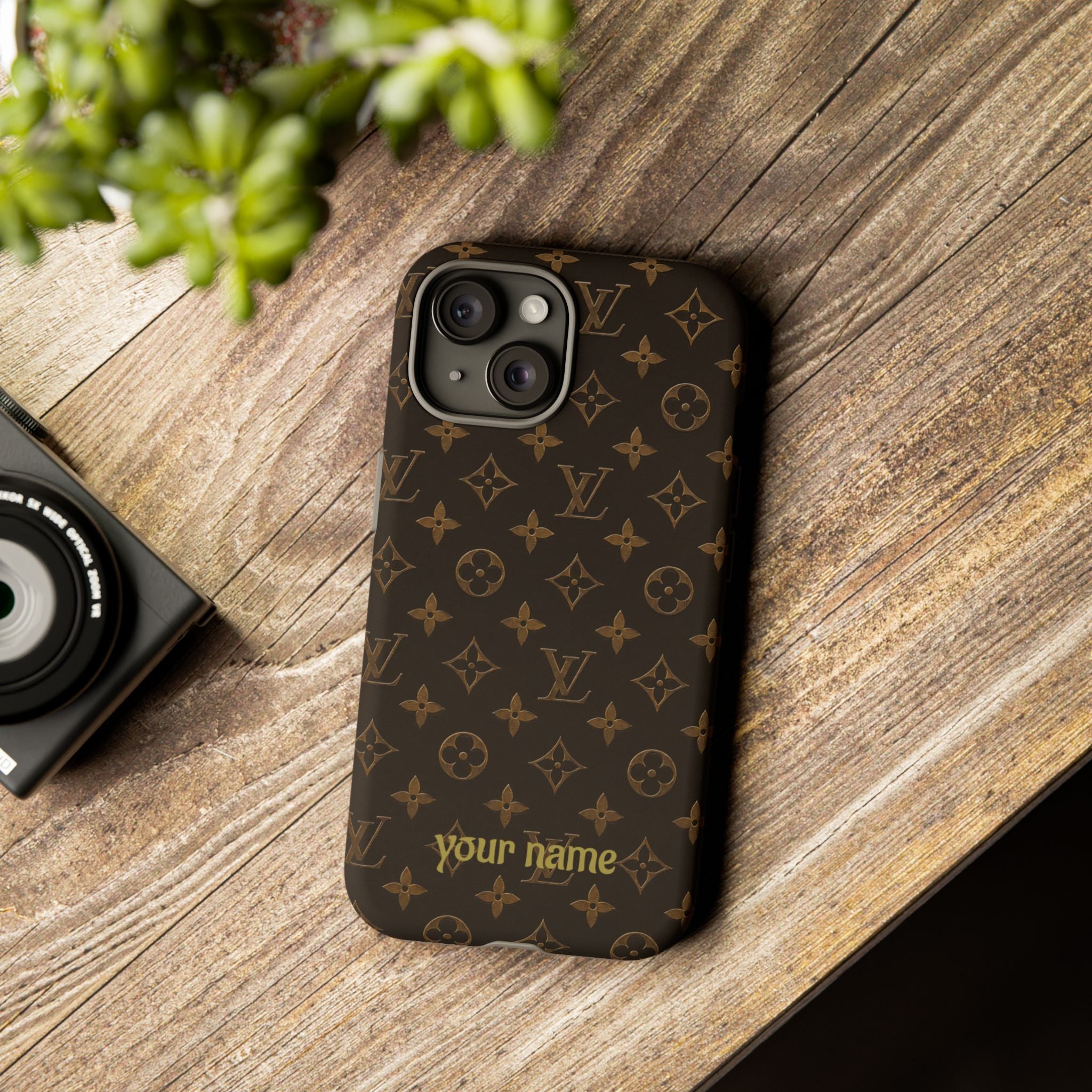 Luxury Monogram Phone Case — Customizable "your name" Brown Pattern