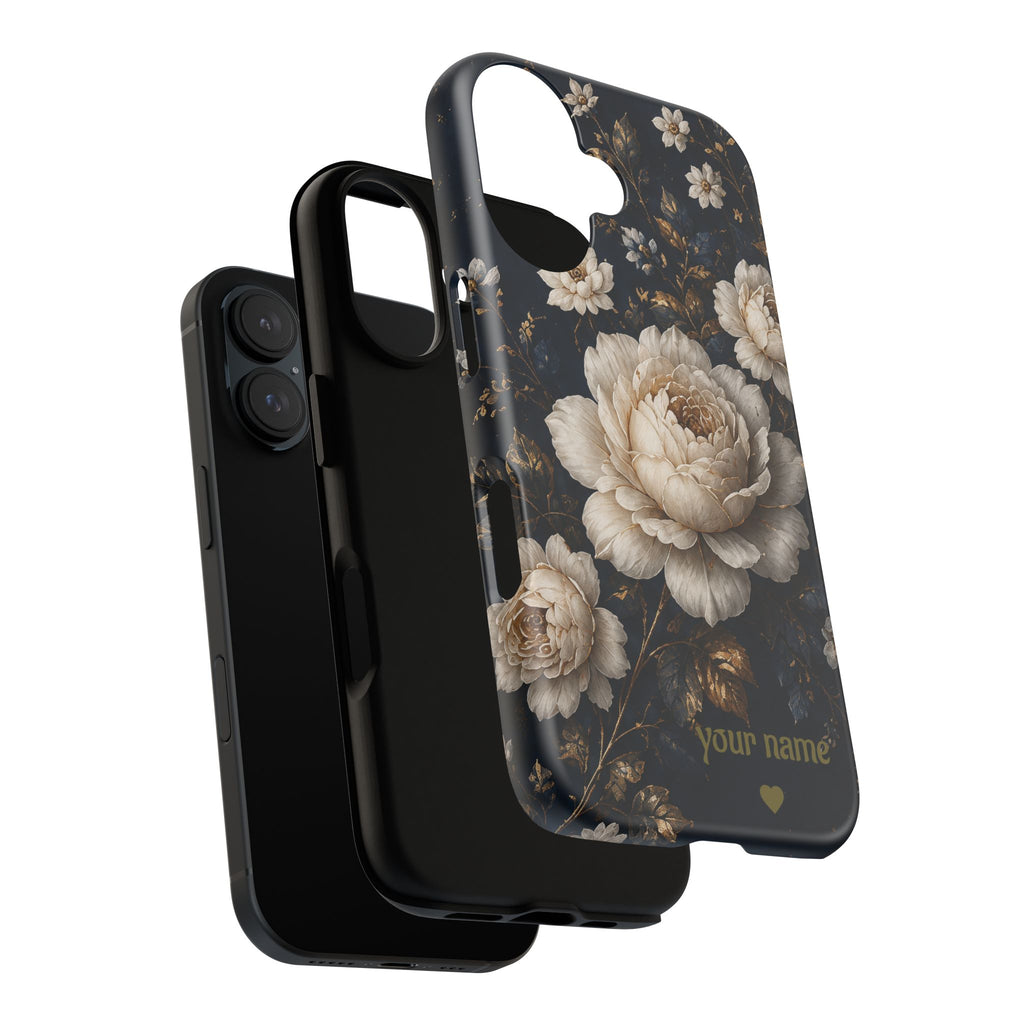 Floral Vintage Phone Case — Personalized "your name" Romantic Dark Peony