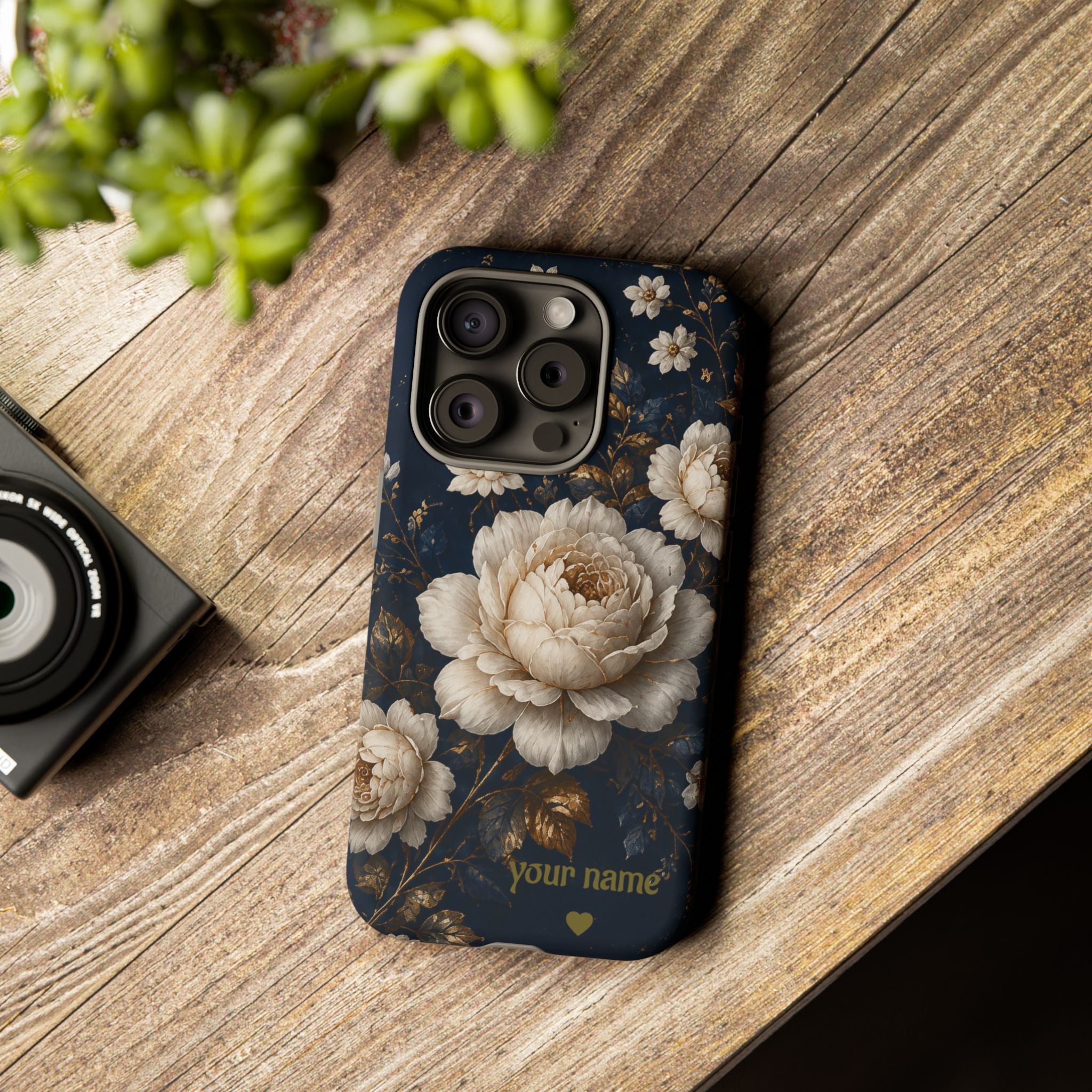 Floral Vintage Phone Case — Personalized "your name" Romantic Dark Peony