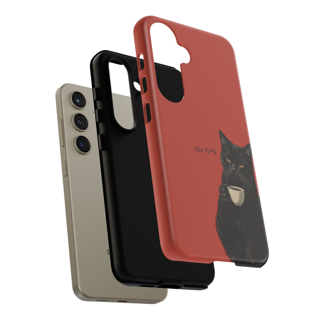 Black Cat Coffee Phone Case – Red Matte Protective Tough Case