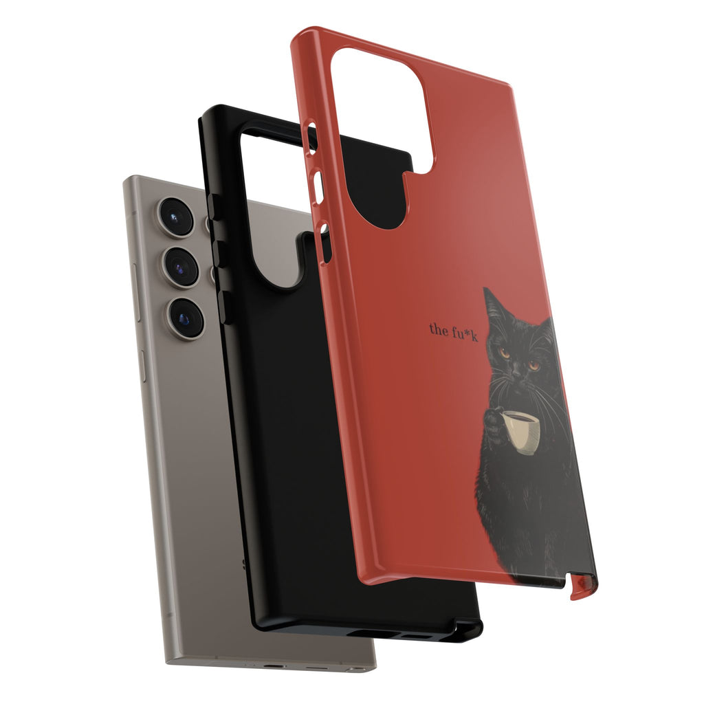 Black Cat Coffee Phone Case – Red Matte Protective Tough Case