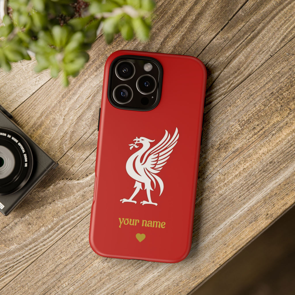 Personalized Red Phone Case — Liverbird Design with Custom Name