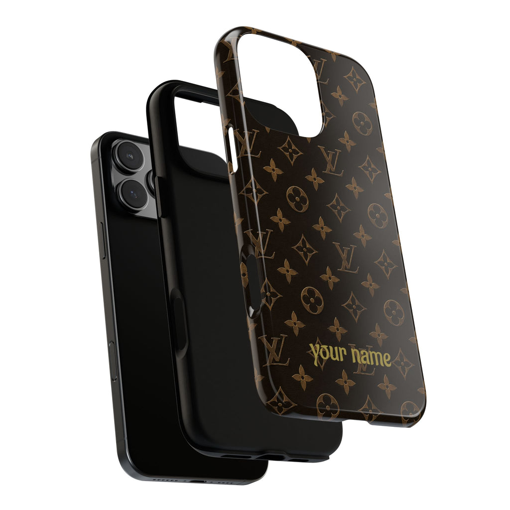 Luxury Monogram Phone Case — Customizable "your name" Brown Pattern