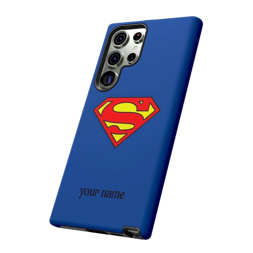 Personalized Superhero Phone Case — Custom Name Blue Protective Cover
