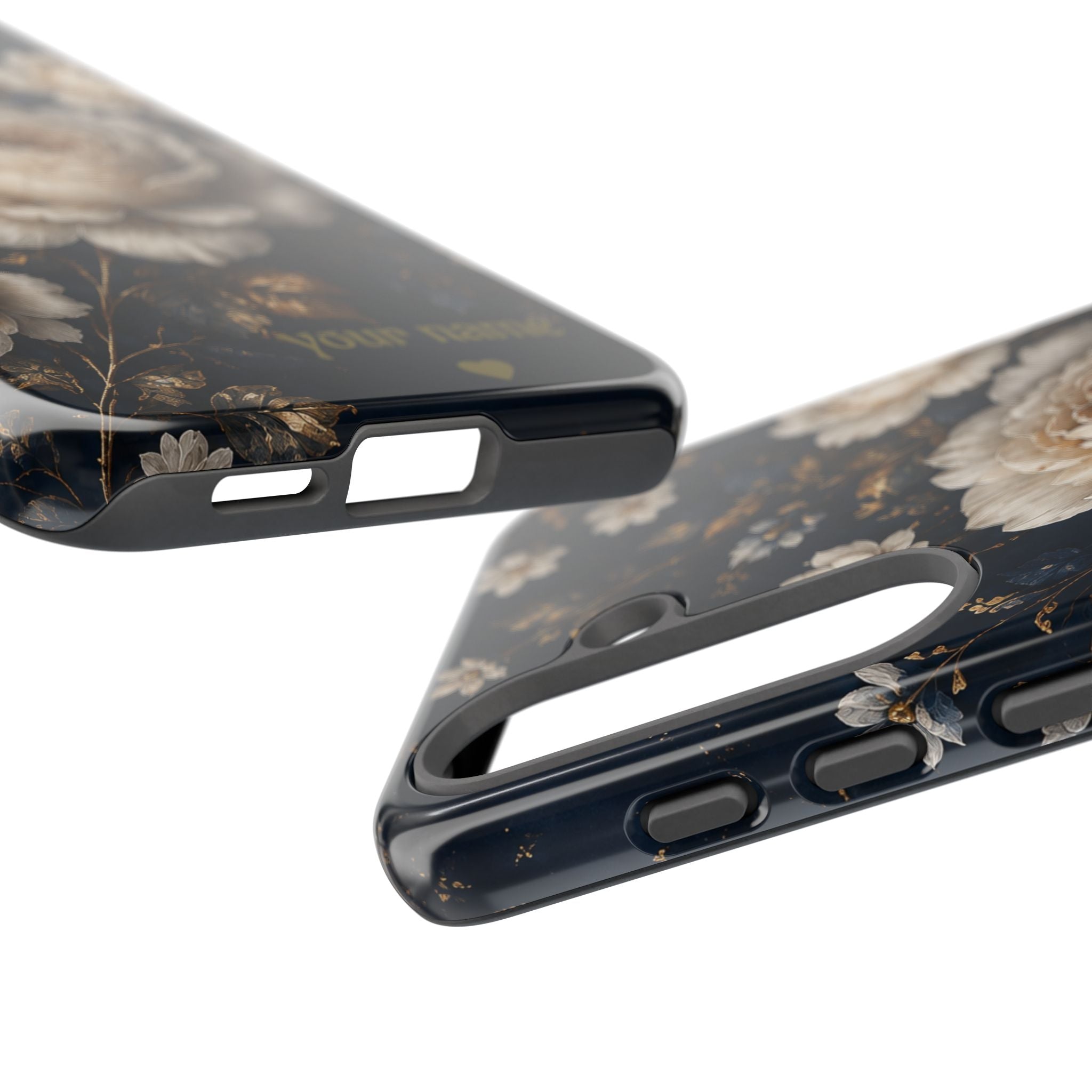 Floral Vintage Phone Case — Personalized "your name" Romantic Dark Peony