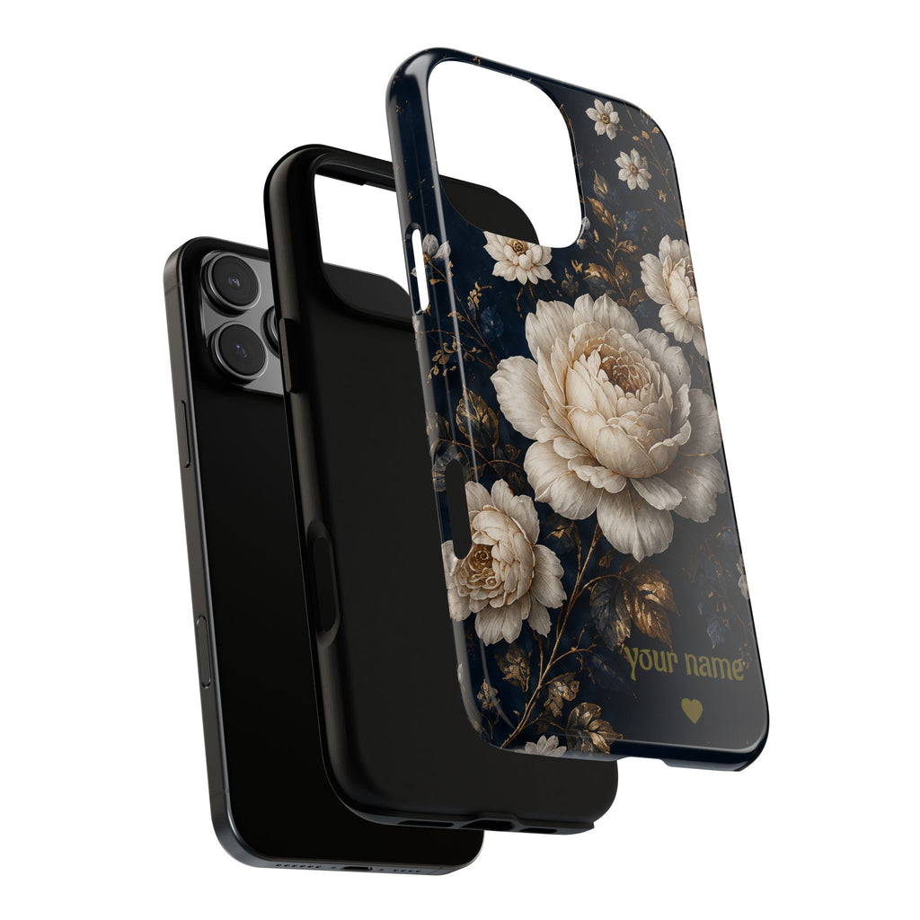 Floral Vintage Phone Case — Personalized "your name" Romantic Dark Peony