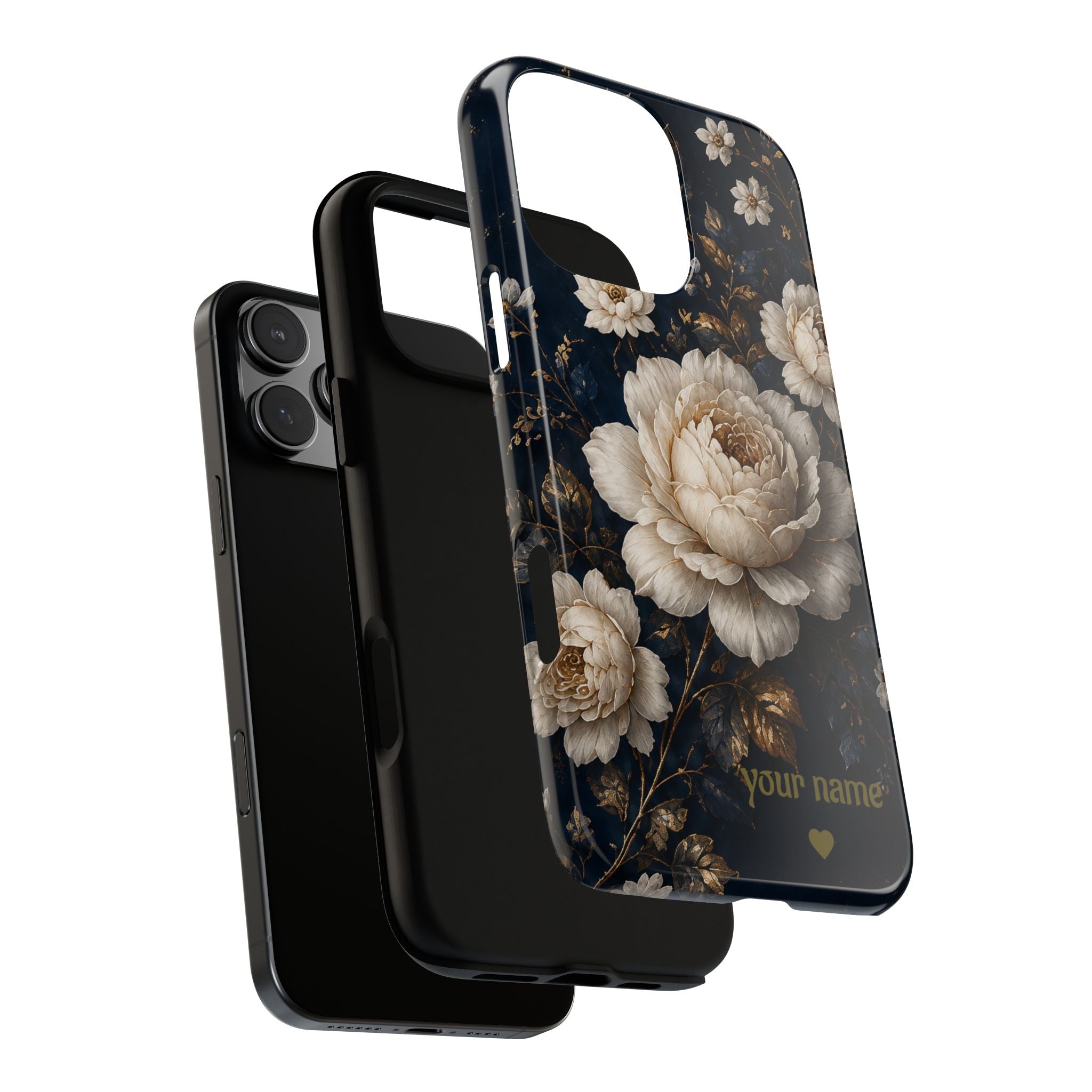 Floral Vintage Phone Case — Personalized "your name" Romantic Dark Peony