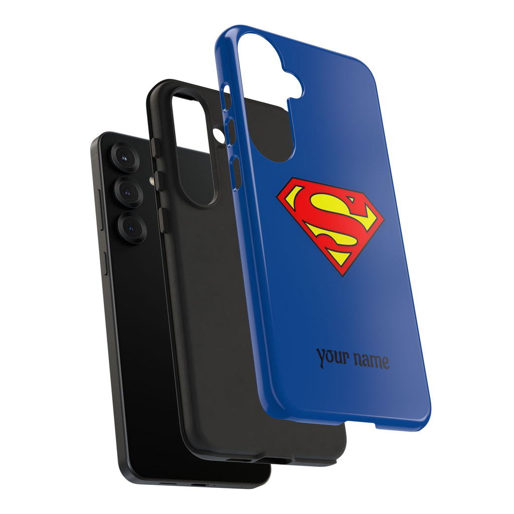 Personalized Superhero Phone Case — Custom Name Blue Protective Cover