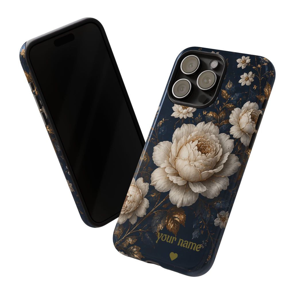 Floral Vintage Phone Case — Personalized "your name" Romantic Dark Peony