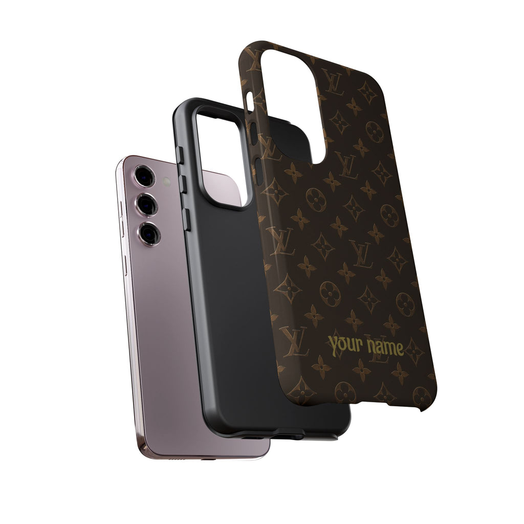 Luxury Monogram Phone Case — Customizable "your name" Brown Pattern