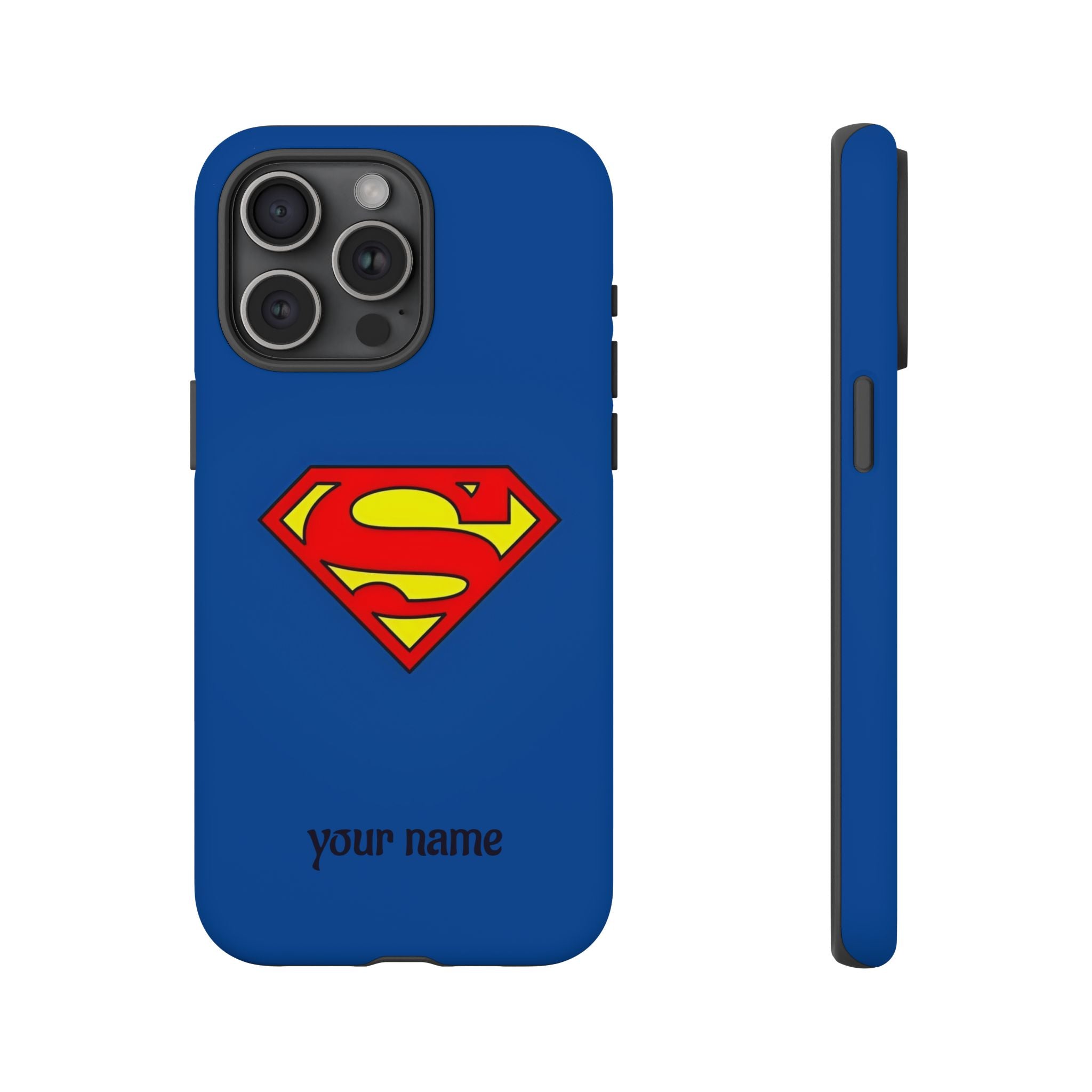 Personalized Superhero Phone Case — Custom Name Blue Protective Cover