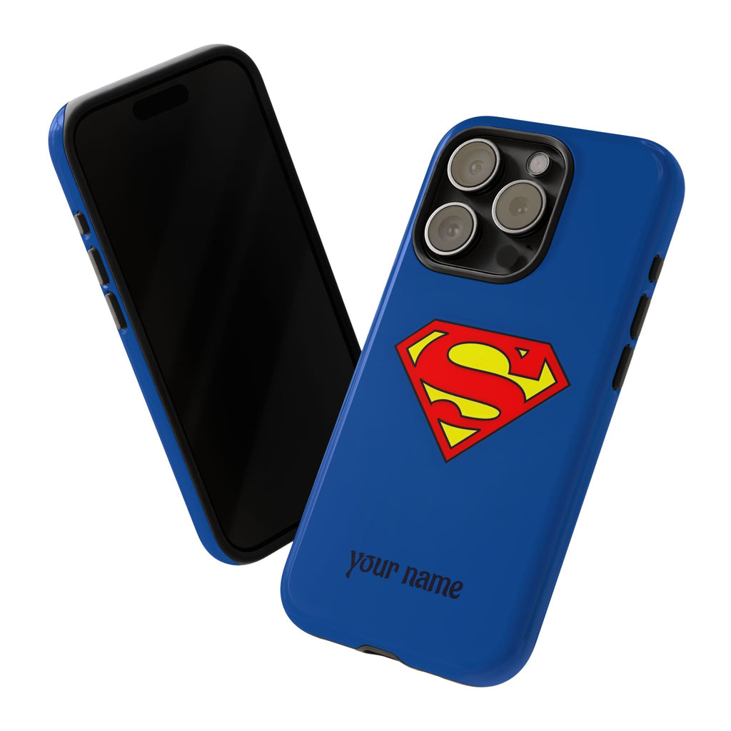 Personalized Superhero Phone Case — Custom Name Blue Protective Cover