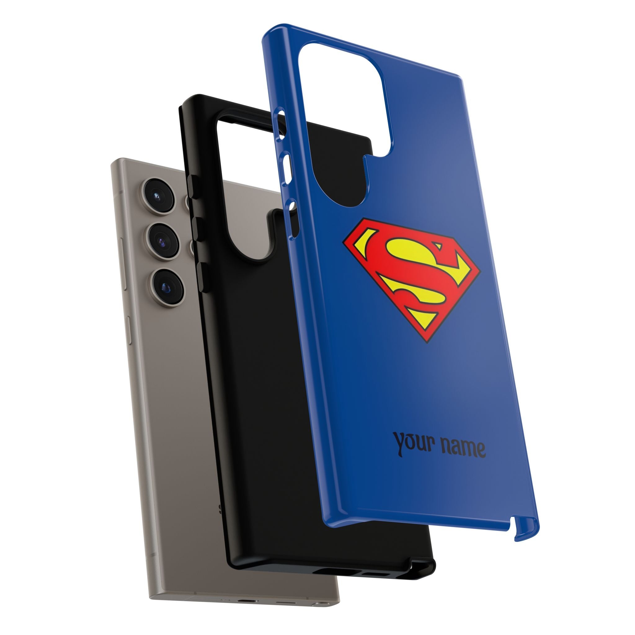 Personalized Superhero Phone Case — Custom Name Blue Protective Cover