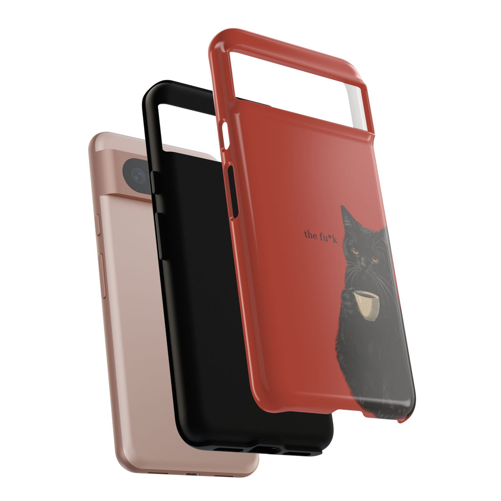 Black Cat Coffee Phone Case – Red Matte Protective Tough Case