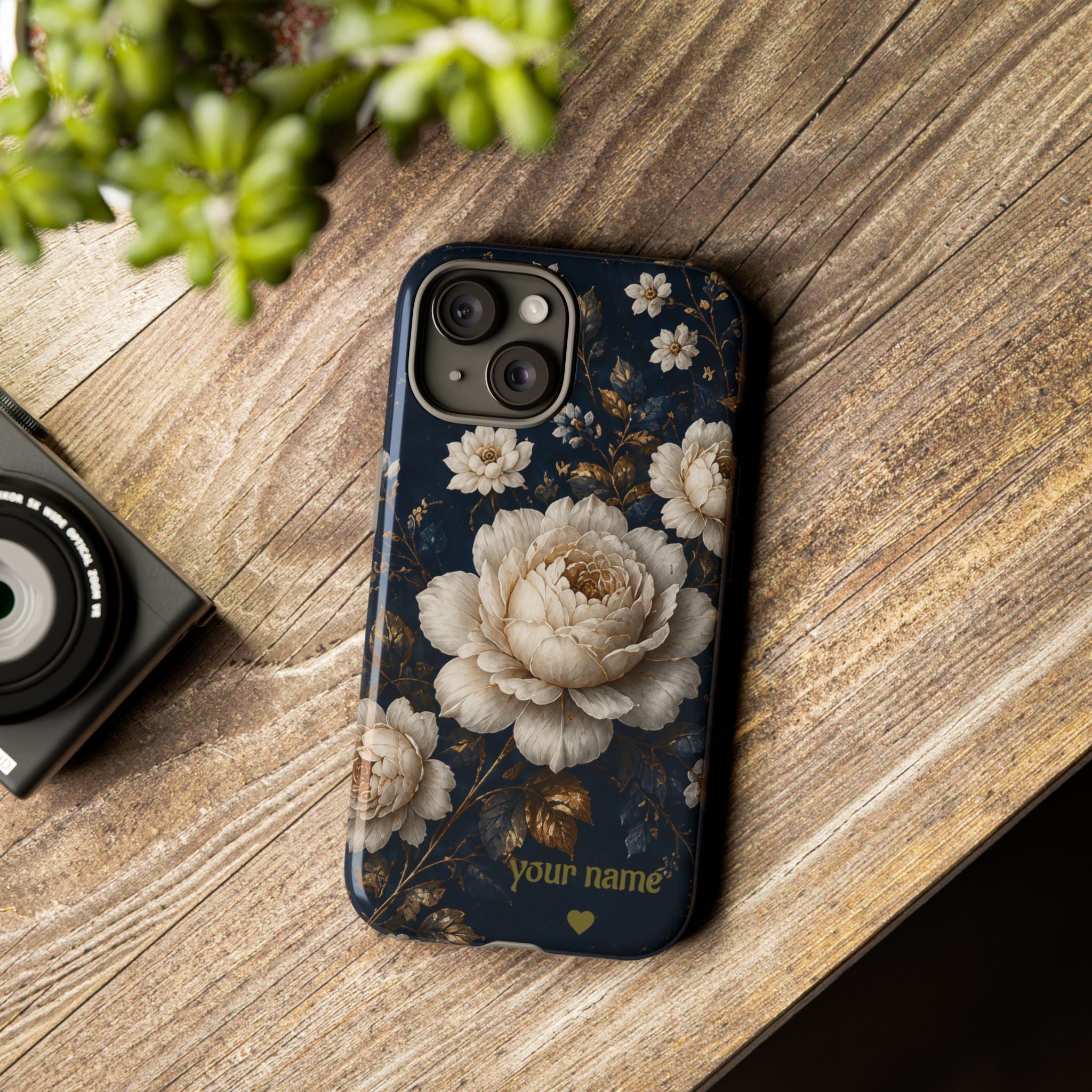 Floral Vintage Phone Case — Personalized "your name" Romantic Dark Peony